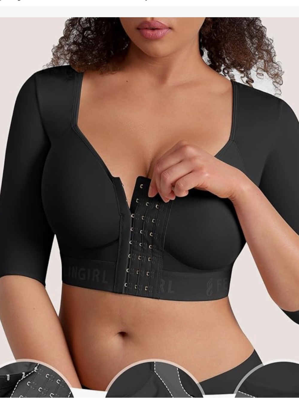 FeelinGirl Black Front-Closure Arm Shape Bra with Built-In Chest Support no logo